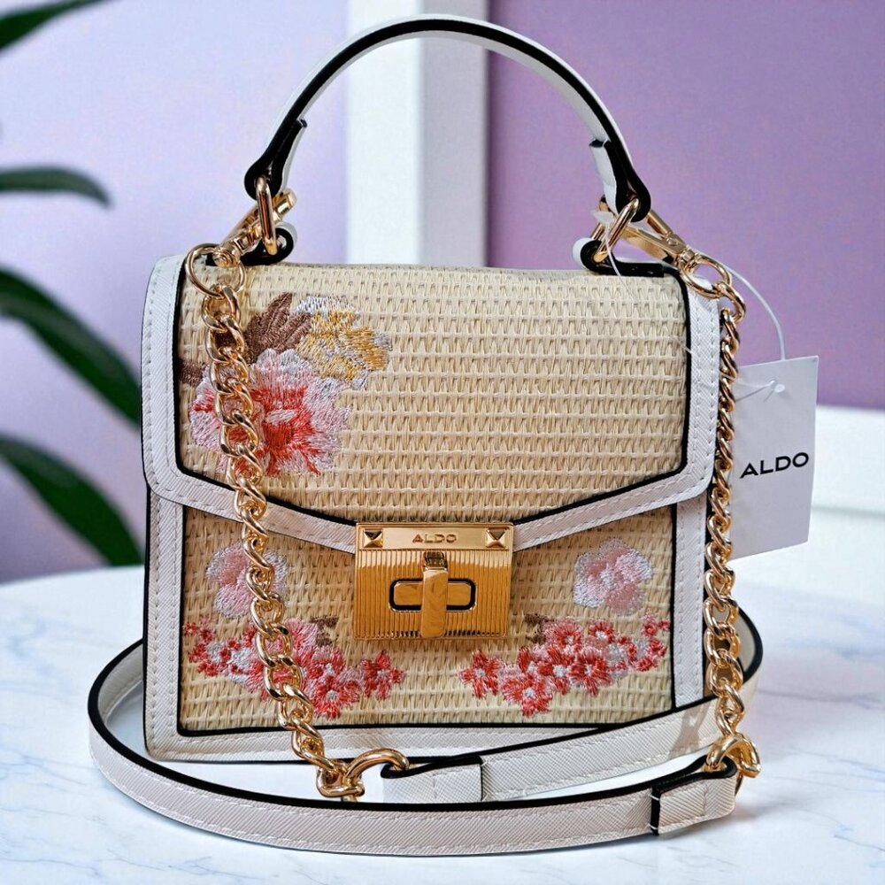 Aldo Pink/White/Beige Floral Canvas Mini Crossbody NWT - Picture 3 of 11